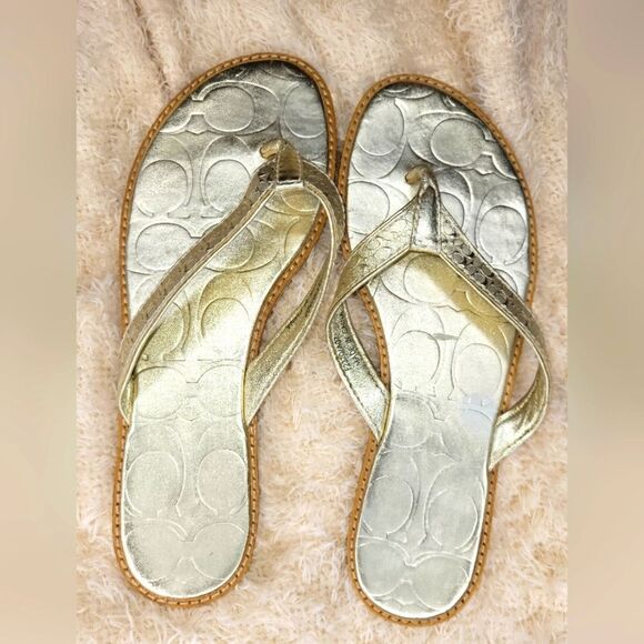Coach Gold Metallic Debbie Sandals Sz 5 Women's. - Picture 1 of 2